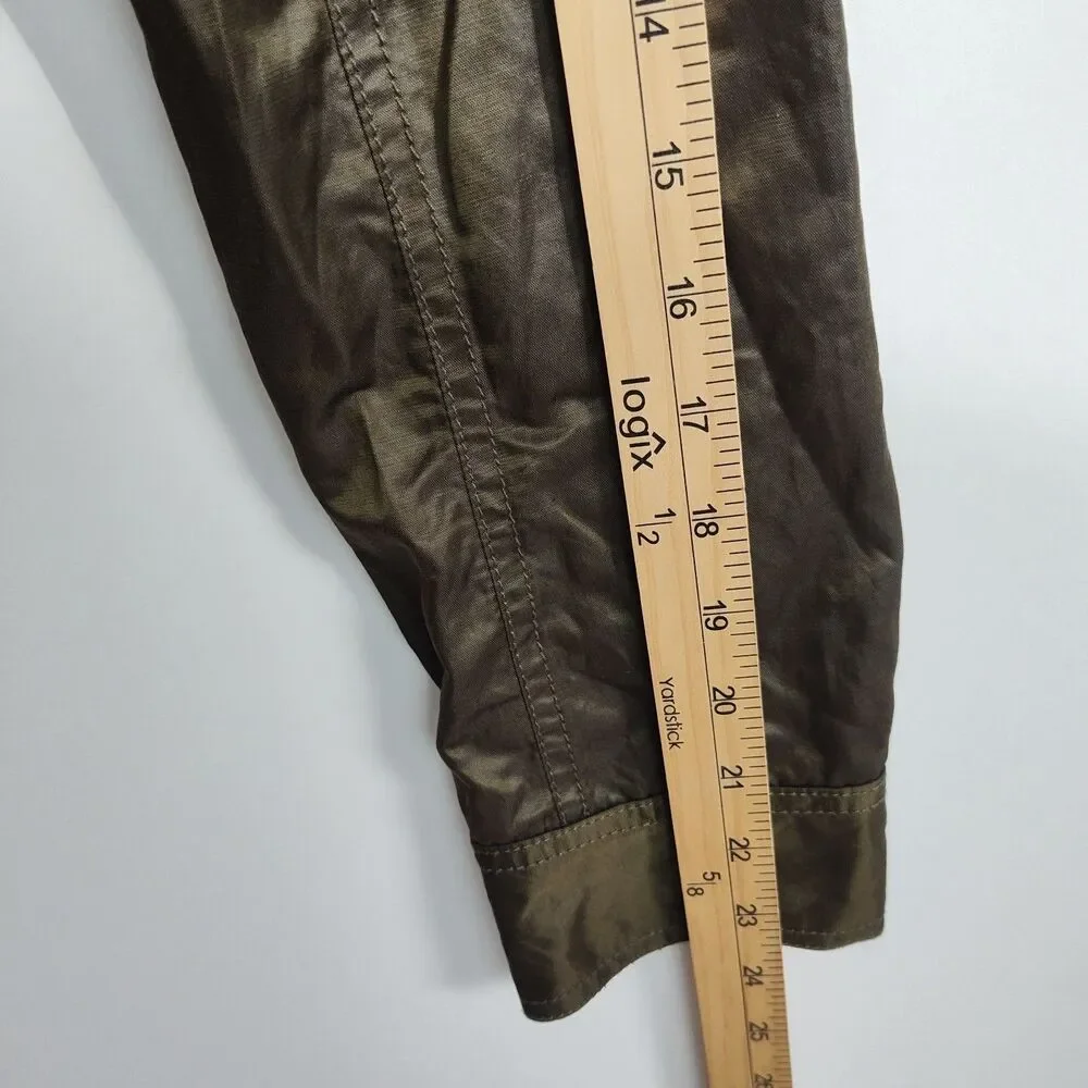 Michael Kors Rain Jacket Women's M Olive Green‎ Belted Full Zip Pockets